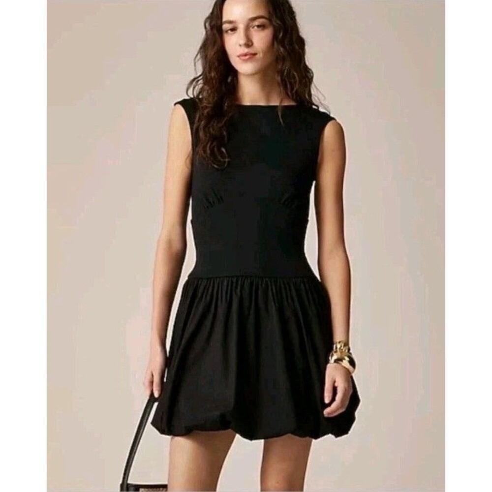 NWT J. Crew Size XS Bubble-hem mixy dress Mini Black Cotton Elastane CI886